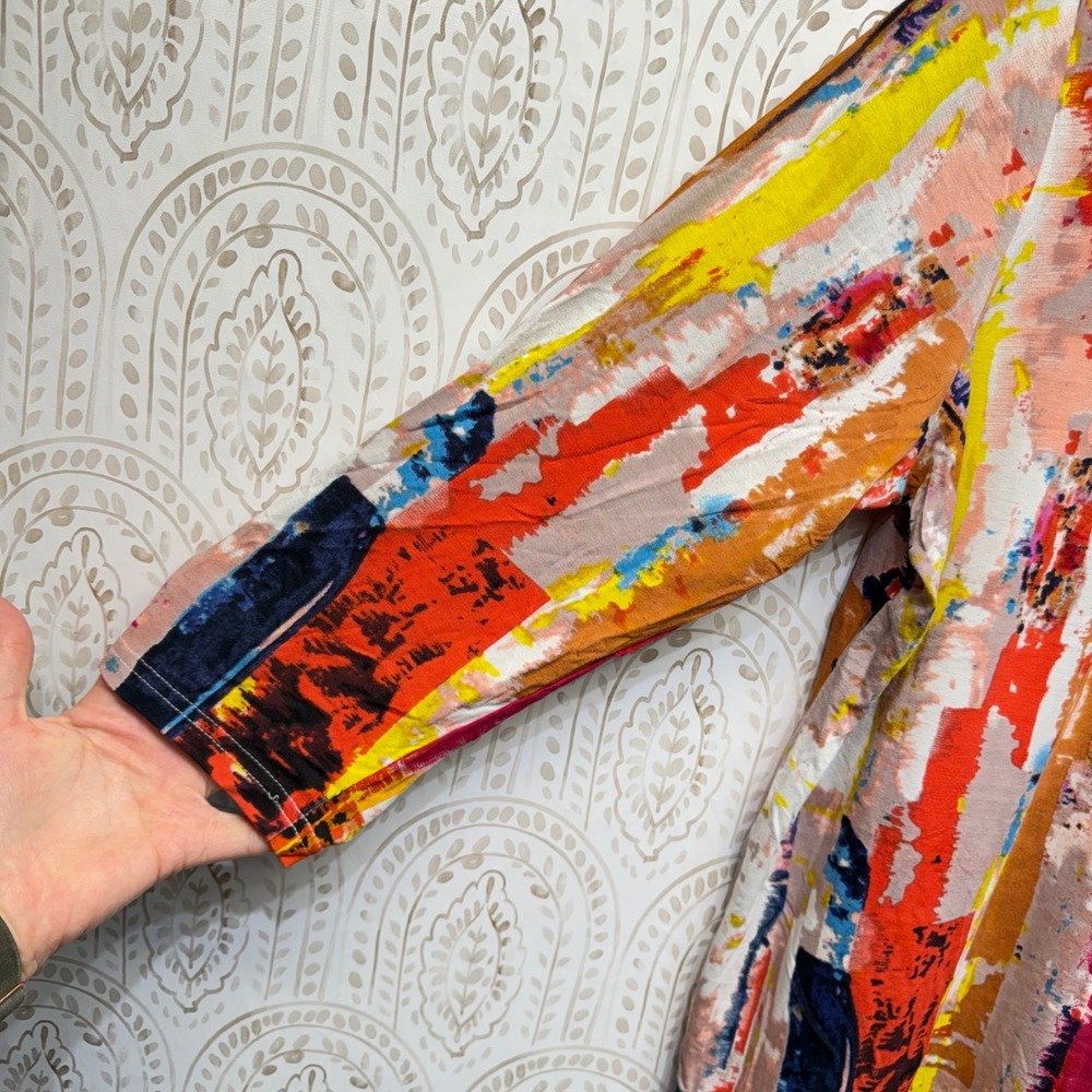 Parsley & Sage Top Womens XL Multi Abstract Brushstroke V-Neck 3/4 Sleeve Art - Picture 4 of 5